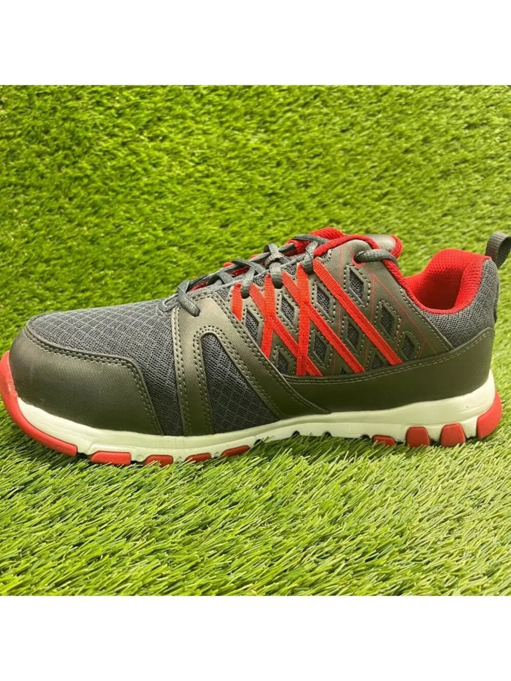 Reebok Sublite SR Mens Size 10.5 Gray Red White Steel Toe Safety Working Shoes
